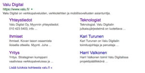 Näyte Googlen hakutulossivusta (SERP)