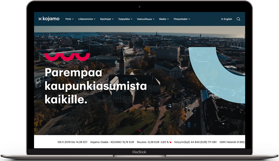 Kojamon verkkosivusto kannettavan ruudulla