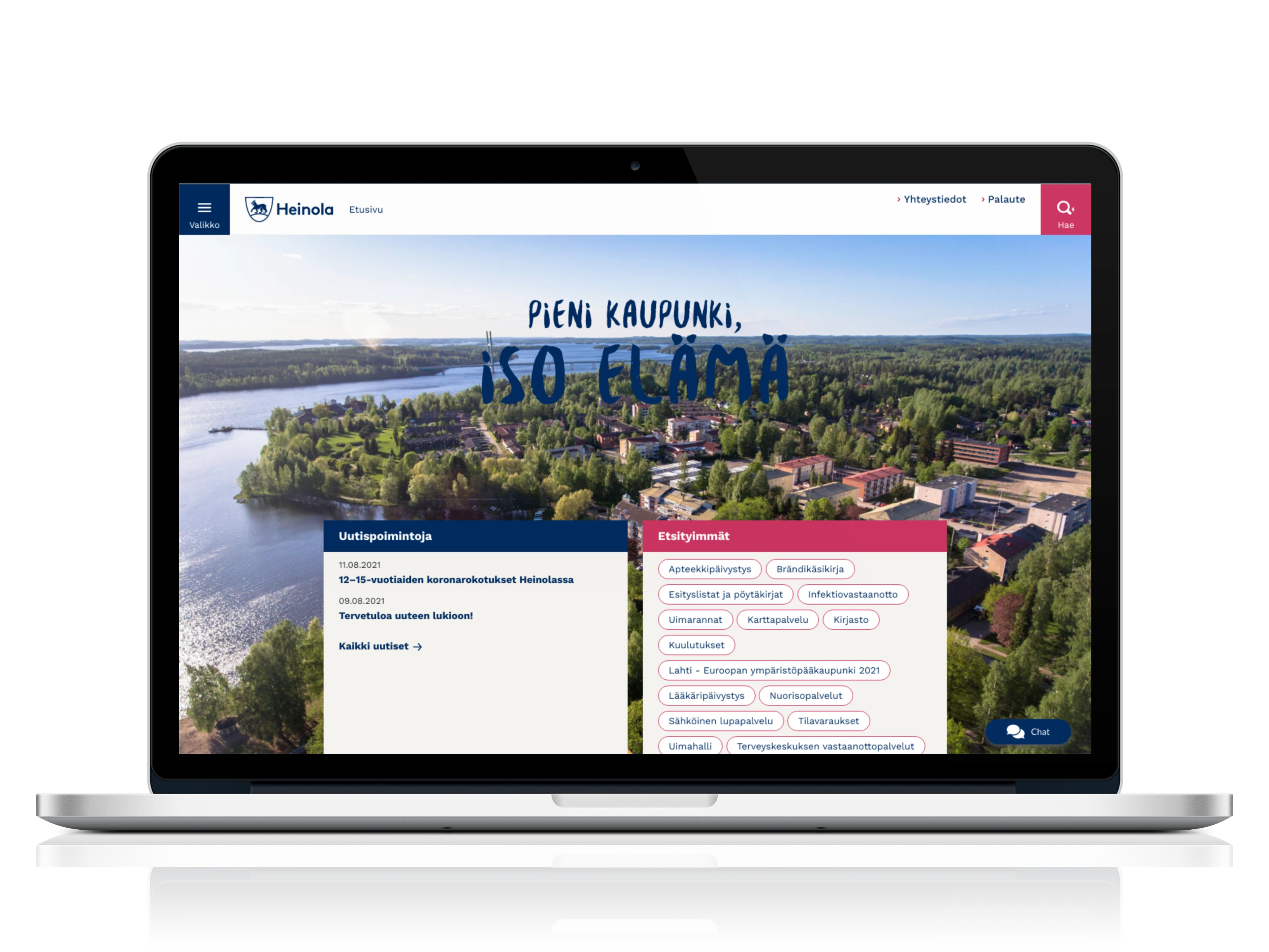 Heinolan verkkosivusto kannettavan näytöllä