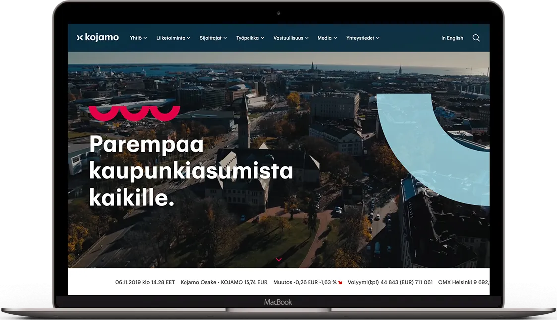 Kojamon verkkosivusto kannettavan näytöllä